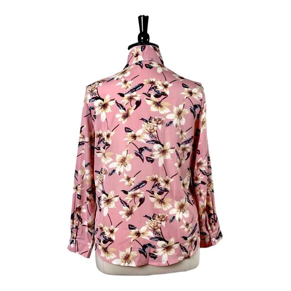 Shein Curve Blouse Tie Neck Long Sleeves Pink Multi Floral Top Women’s Size 0X - Picture 4 of 13